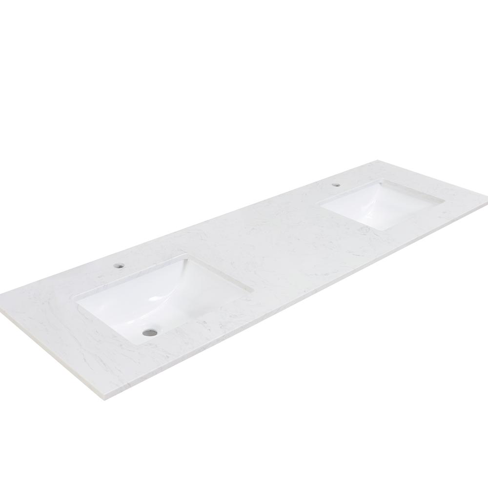 72 in. Composite Stone Vanity Top in Aosta White with White Sink