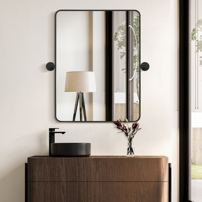 24x32'' Aluminum Framed in Matte Black Modern Bathroom Pivot Wall Mirror