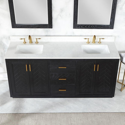 72" Double Bathroom Vanity Set in Black Oak with Mirror