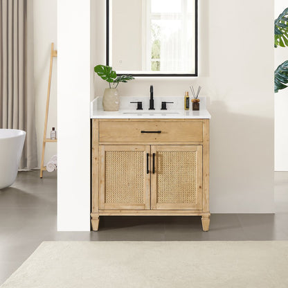 36" Single Bathroom Vanity in with Grain White Engineered Stone Countertop