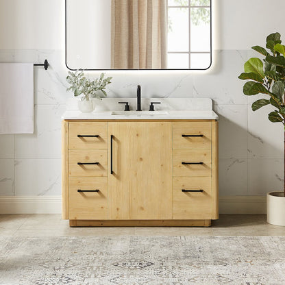 48" Single Bathroom Vanity in Nature Brown with Grain White