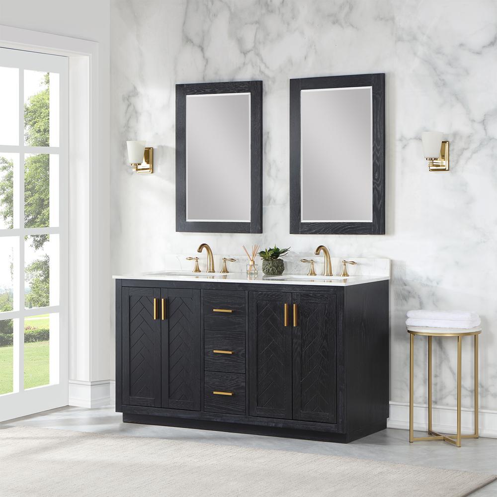 60" Double Bathroom Vanity Set in Black Oak with Mirror
