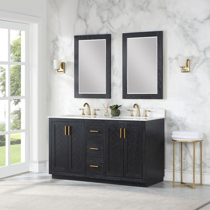 60" Double Bathroom Vanity Set in Black Oak with Mirror