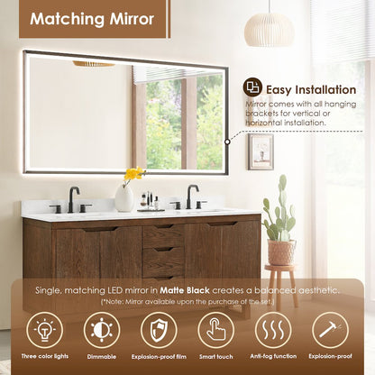 72" Double Bathroom Vanity in Brown Brushed Oak with Grain White