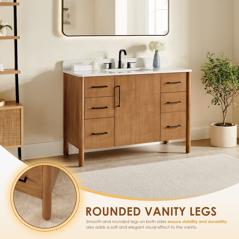 48" Single Bathroom Vanity in Mango Brown with Grain White
