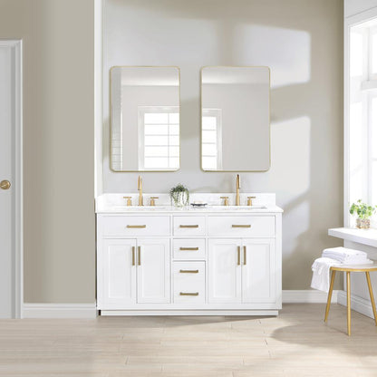 60" Double Bathroom Vanity in White with Mirror