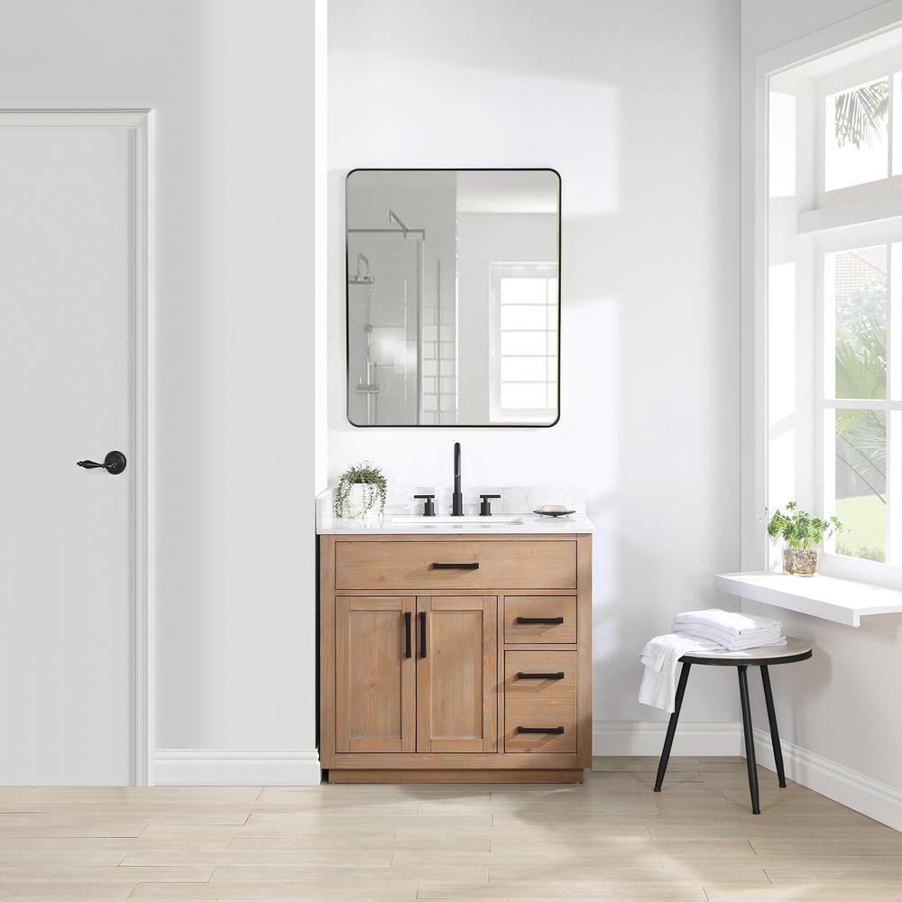 36" Single Bathroom Vanity in Light Brown with Mirror