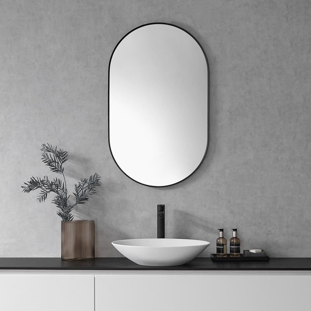 Ispra 36" Oval Bathroom/Vanity Matt Black Aluminum Framed Wall Mirror