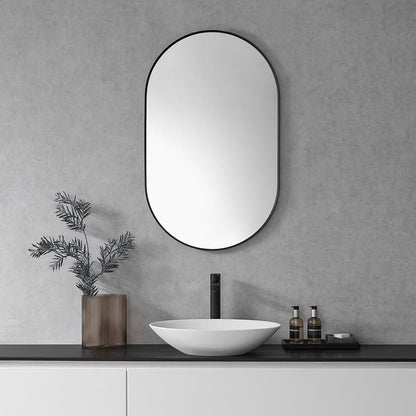 Ispra 36" Oval Bathroom/Vanity Matt Black Aluminum Framed Wall Mirror