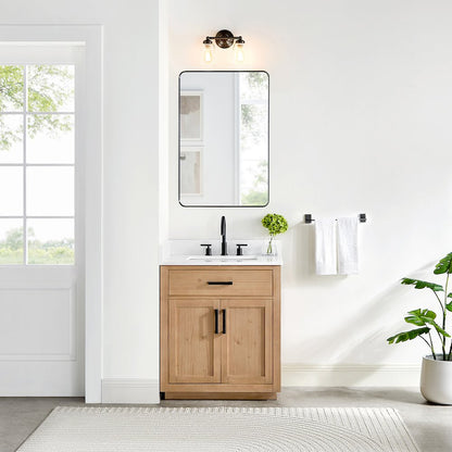 30" Single Bathroom Vanity in Light Brown with Grain White