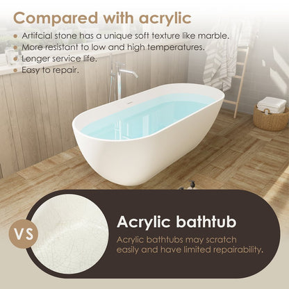 59" x 30" Solid Surface Soaking Bathtub and Integrated Overflow