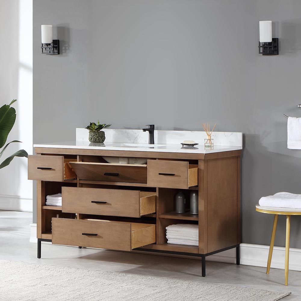 60" Single Bathroom Vanity Set in Brown Pine without Mirror