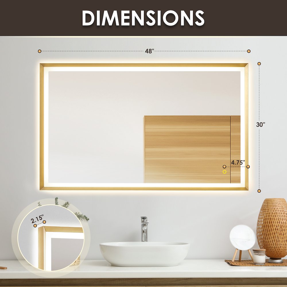 48"x30" Rectangular Wall Mirror in Brushed Gold Aluminum Framed