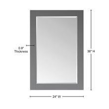 24" Rectangular Bathroom Wood Framed Wall Mirror in Gray