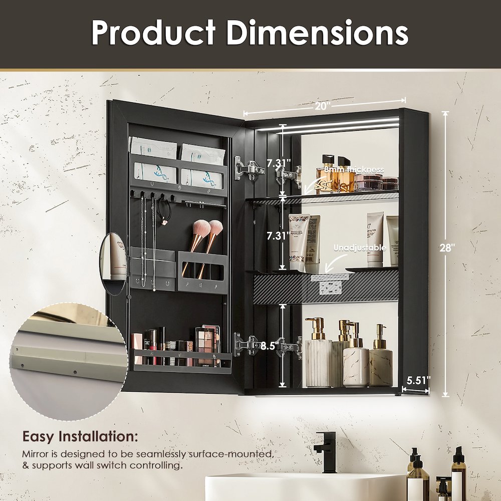 20"x28" Rectangular Frameless Surface-Mount Medicine Cabinet