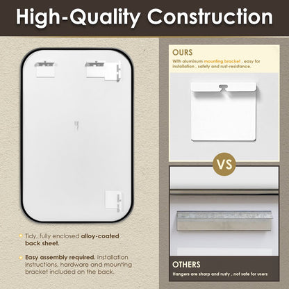 48x30" Rectangular Aluminum Framed in Gunmetal Modern Bathroom Wall Mirror