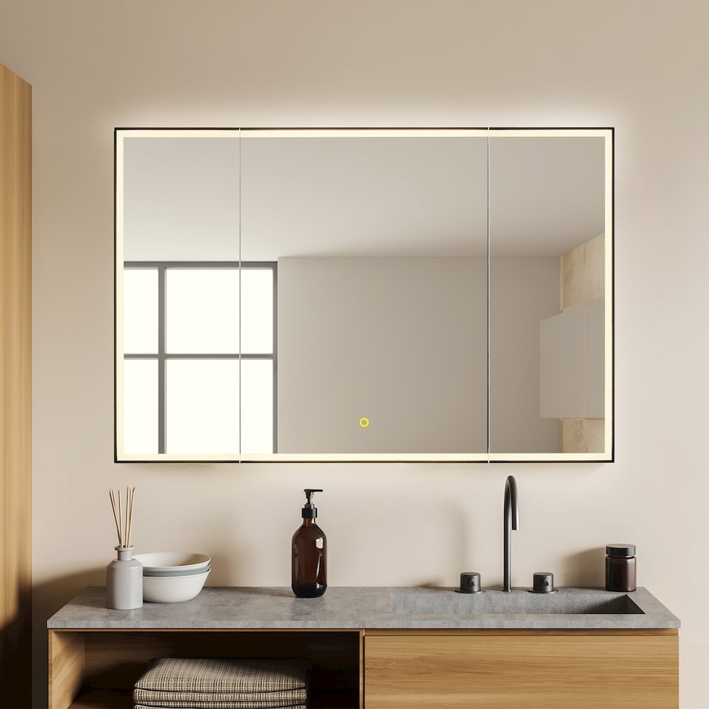 48"x32" Rectangular Bathroom Black Aluminum Mirror Medicine Cabinet