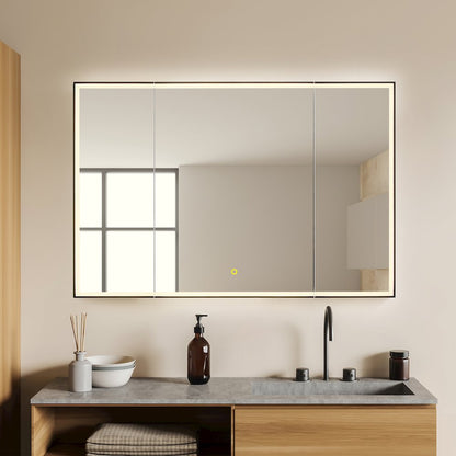 48"x32" Rectangular Bathroom Black Aluminum Mirror Medicine Cabinet
