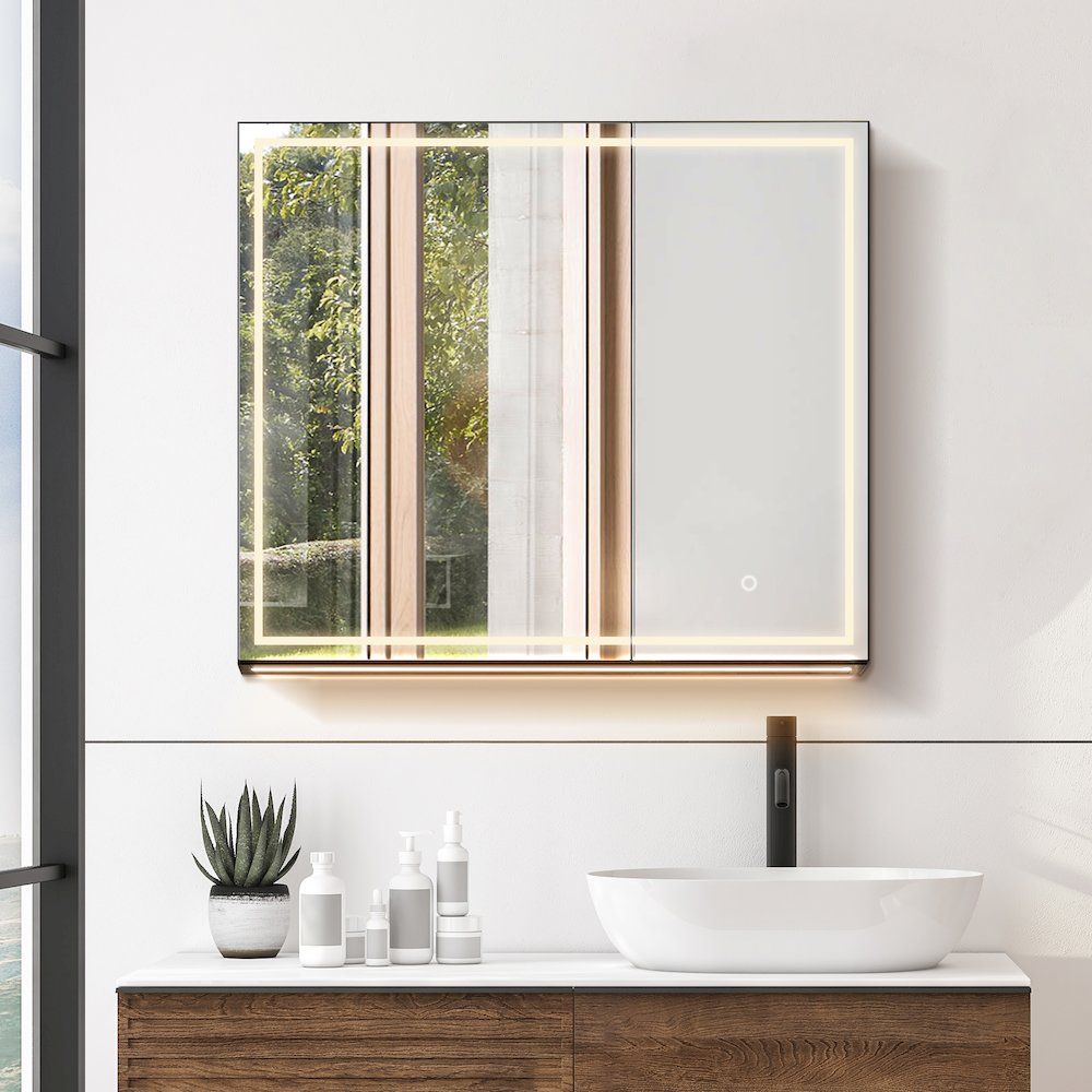 32"x28" Rectangular Frameless Surface-Mount Medicine Cabinet