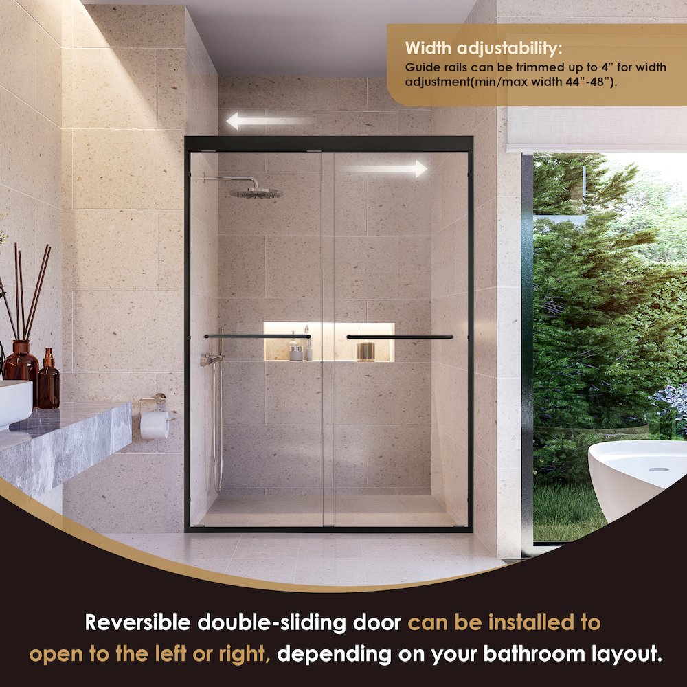Framed Shower Door in Matte Black with Clear Glass