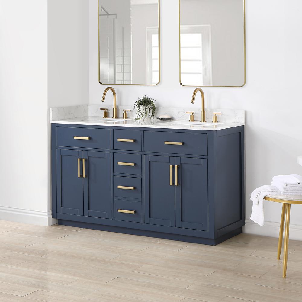 60" Double Bathroom Vanity in Royal Blue without Mirror
