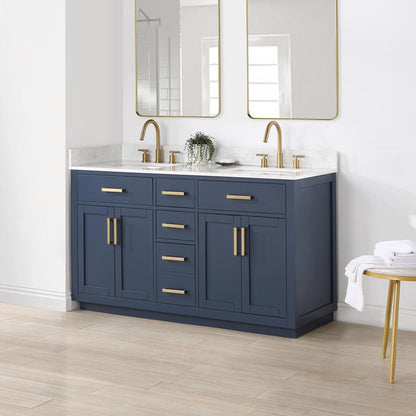60" Double Bathroom Vanity in Royal Blue without Mirror