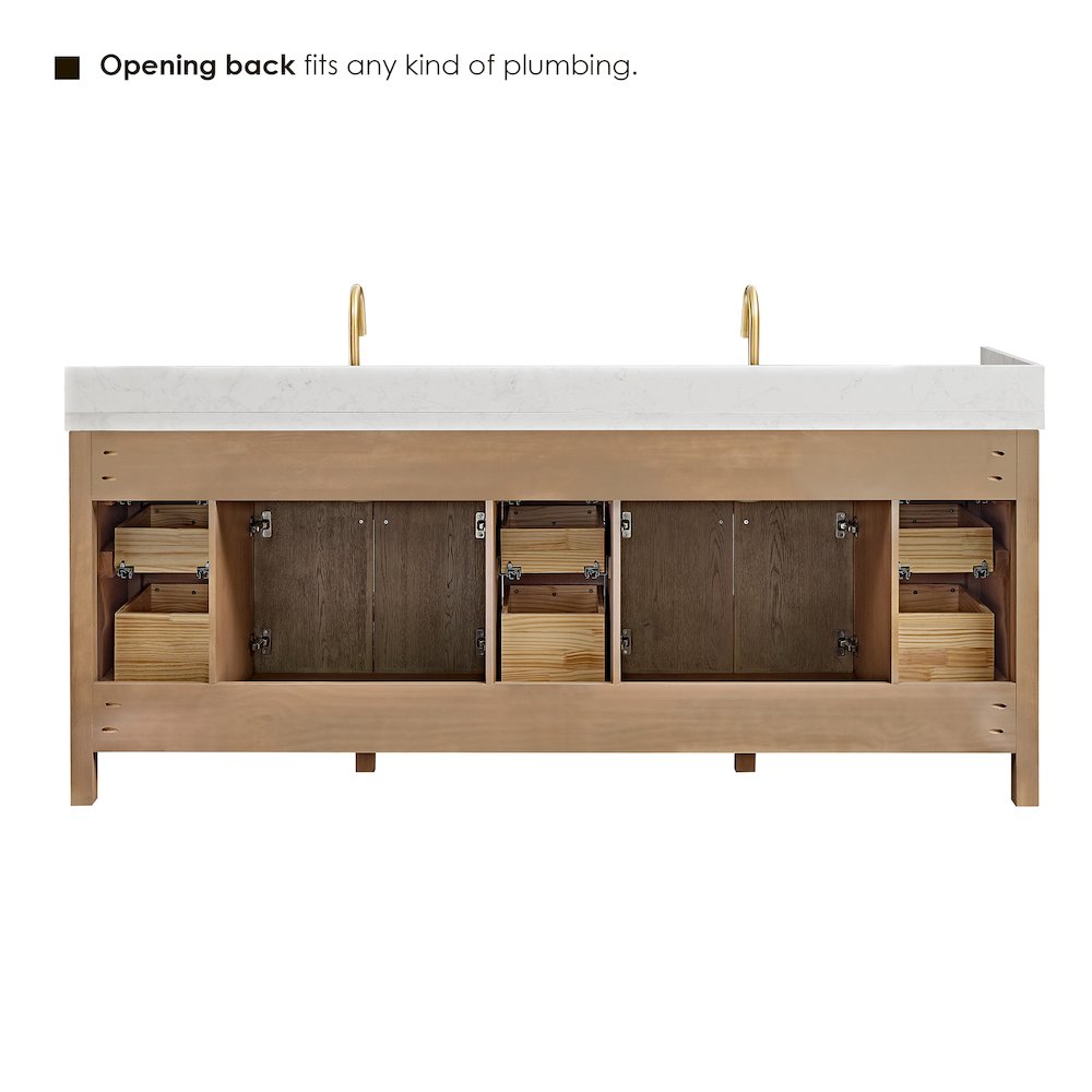Double Bathroom Vanity in Nature Oak Grain White Engineered Stone Countertop