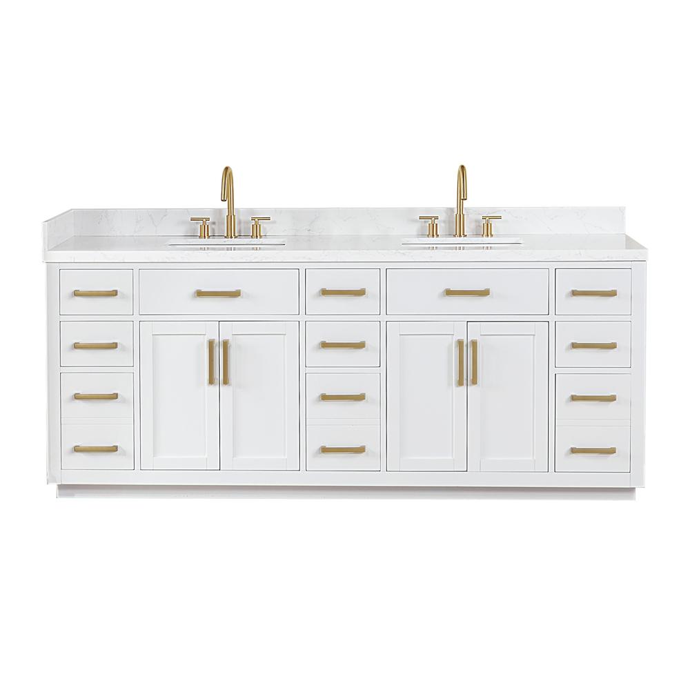 84" Double Bathroom Vanity in White without Mirror