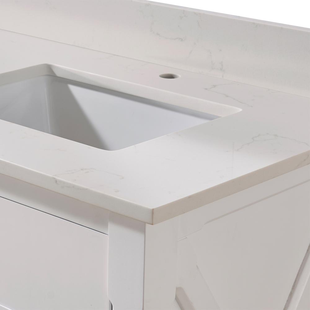 73 in. Composite Stone Vanity Top in Milano White with White Sink