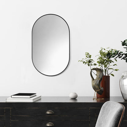 Ispra 36" Oval Bathroom/Vanity Matt Black Aluminum Framed Wall Mirror