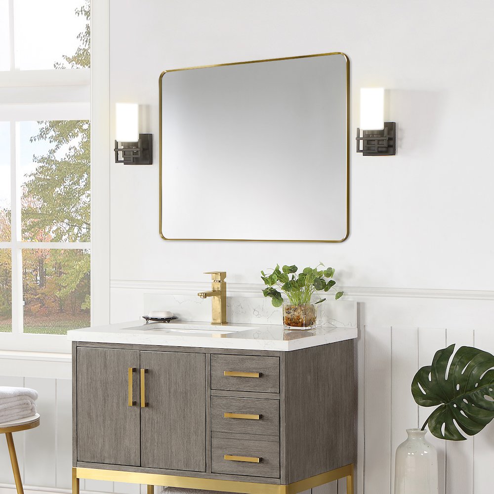 Nettuno 36" Rectangle Bathroom/Vanity Brushed Gold Aluminum Framed Wall Mirror