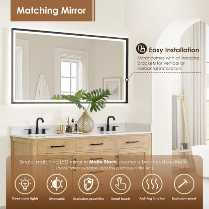 72" Double Bathroom Vanity in with Grain White Engineered Stone Countertop