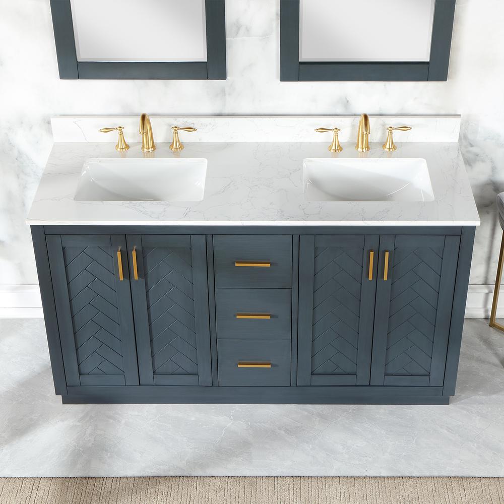 60" Double Bathroom Vanity Set in Classic Blue with Mirror