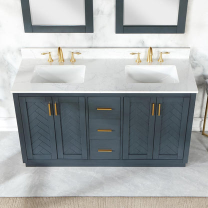 60" Double Bathroom Vanity Set in Classic Blue with Mirror