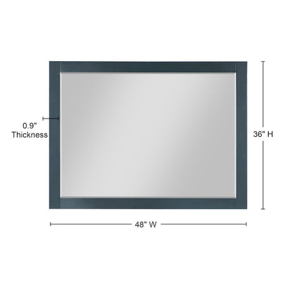 48" Rectangular Bathroom Wood Framed Wall Mirror in Classical Blue
