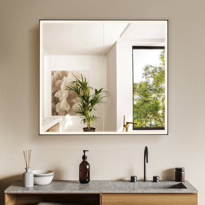 36"x32" Rectangular Bathroom Black Aluminum Mirror Medicine Cabinet