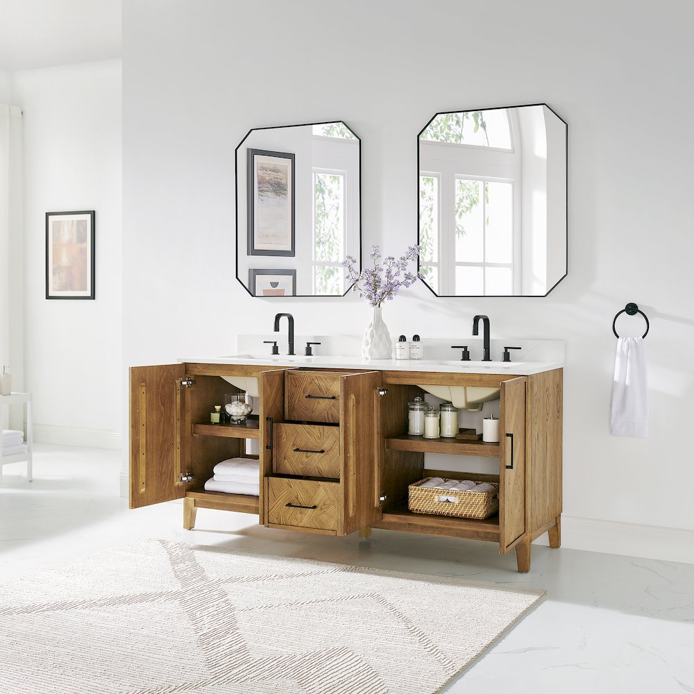 Clara 72" Double Bathroom Vanity in Weathered Brown
