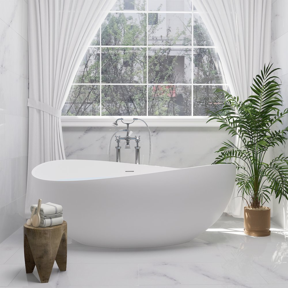 63" x 39" Solid Surface Soaking Bathtub and Integrated Overflow