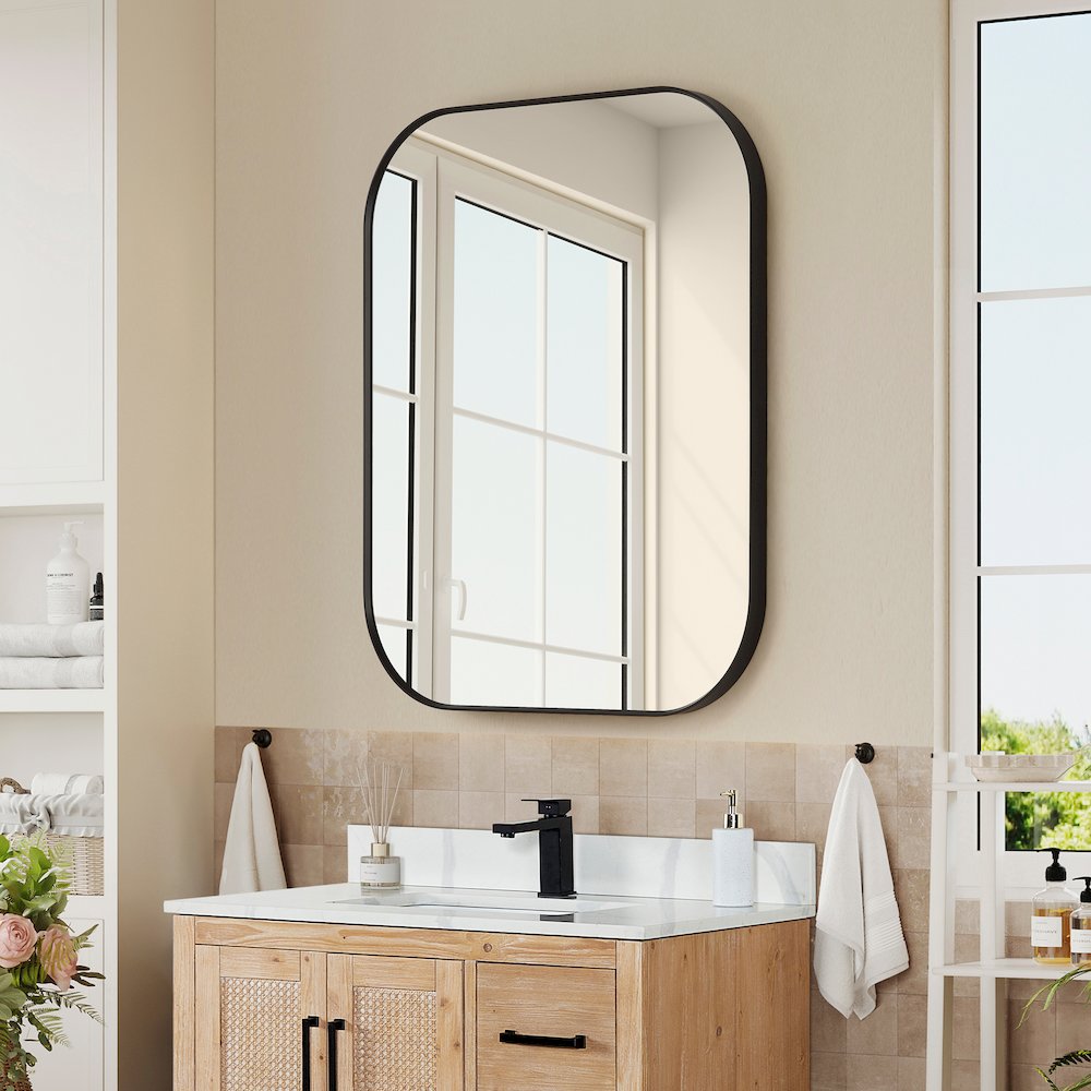 36x30" Rectangular Aluminum Framed in Matte Black Modern Bathroom Wall Mirror