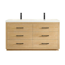 60" Double Bathroom Vanity in White Oak with White Artificial Drop-in Sink