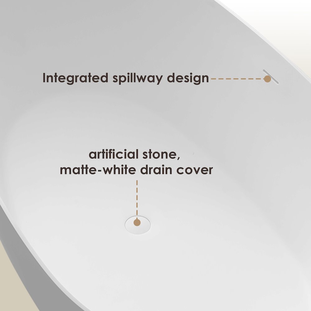 59" x 31" Solid Surface Soaking Bathtub and Integrated Overflow