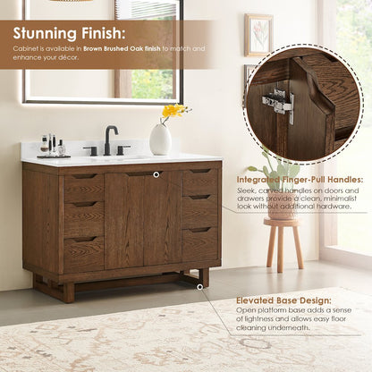 48" Single Bathroom Vanity in Brown Brushed Oak with Grain White