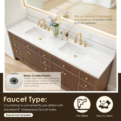 Double Bathroom Vanity in Brown Oak Grain White Engineered Stone Countertop
