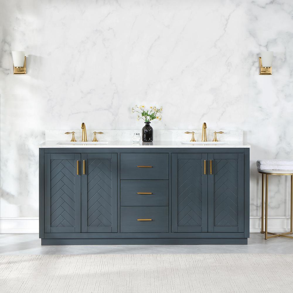 72" Double Bathroom Vanity Set in Classic Blue without Mirror