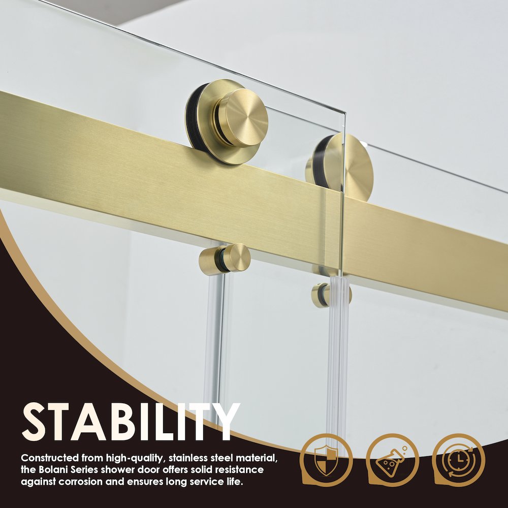 Frameless Exposed Roller Shower Door in Brushed Gold with Clear Glass