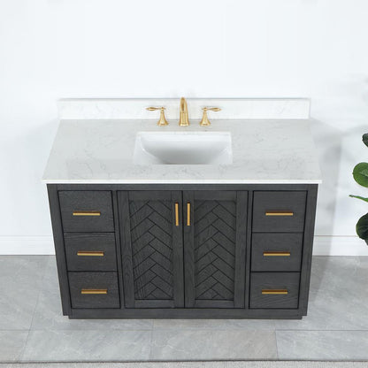 48" Single Bathroom Vanity Set in Brown Oak without Mirror