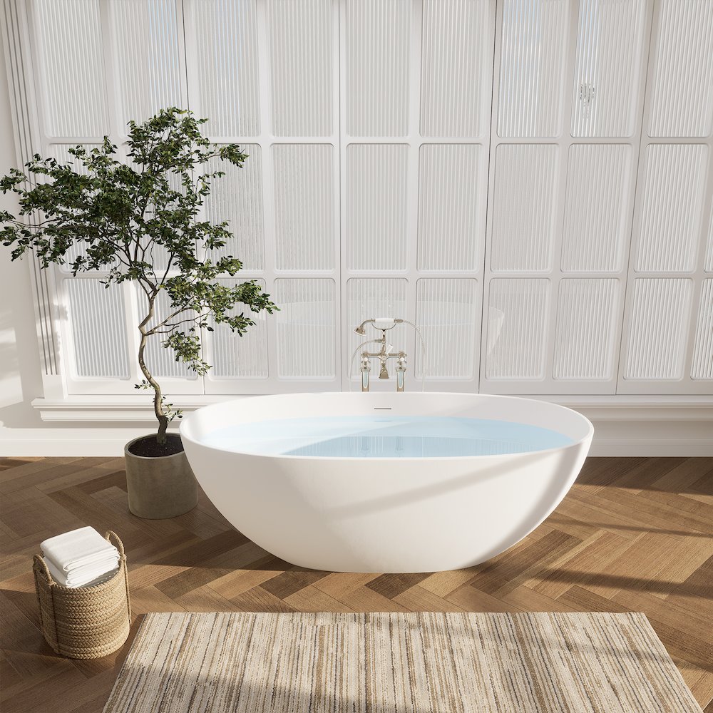 65" x 30" Solid Surface Soaking Bathtub and Integrated Overflow