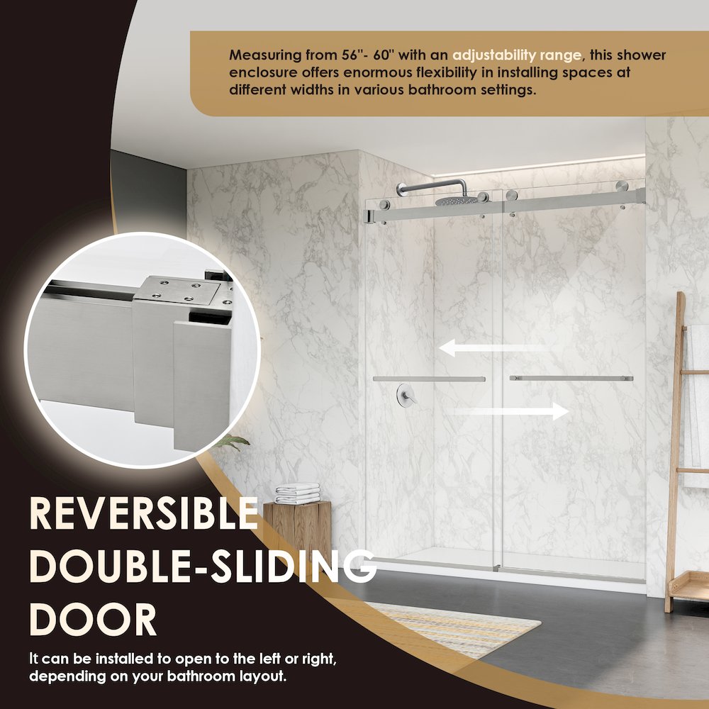 Frameless Exposed Roller Shower Door in Brushed Nickel with Clear Glass