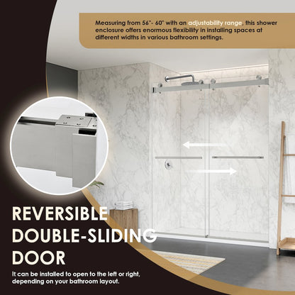 Frameless Exposed Roller Shower Door in Brushed Nickel with Clear Glass