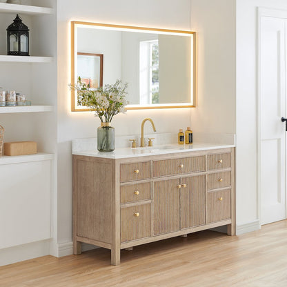 Single Bathroom Vanity in Nature Oak Grain White Engineered Stone Countertop